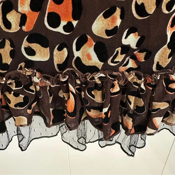 Lady Noiz Women's 3/4 Ruffle Sleeve V-Neck Brown Cheetah Dress Size XL GUC - Picture 4 of 8